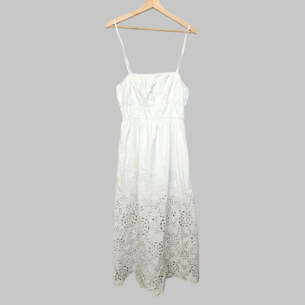 Madewell 100% Cotton Poplin White Eyelet Summer Midi Dress - Picture 8 of 11